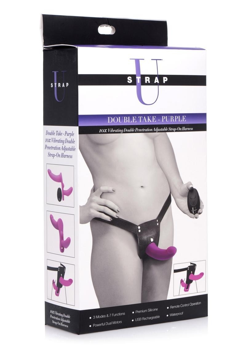 Strap U 10X Double Penetration Dildo Rechargeable Silico Harness & Remote Purple