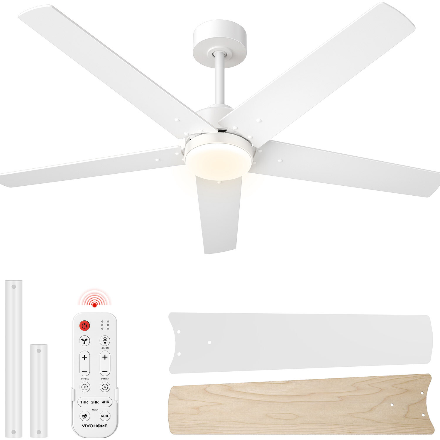 52" Ceiling Fan with Dimmable 3CCT Light Remote Quiet DC Motor 6+1 Speed White