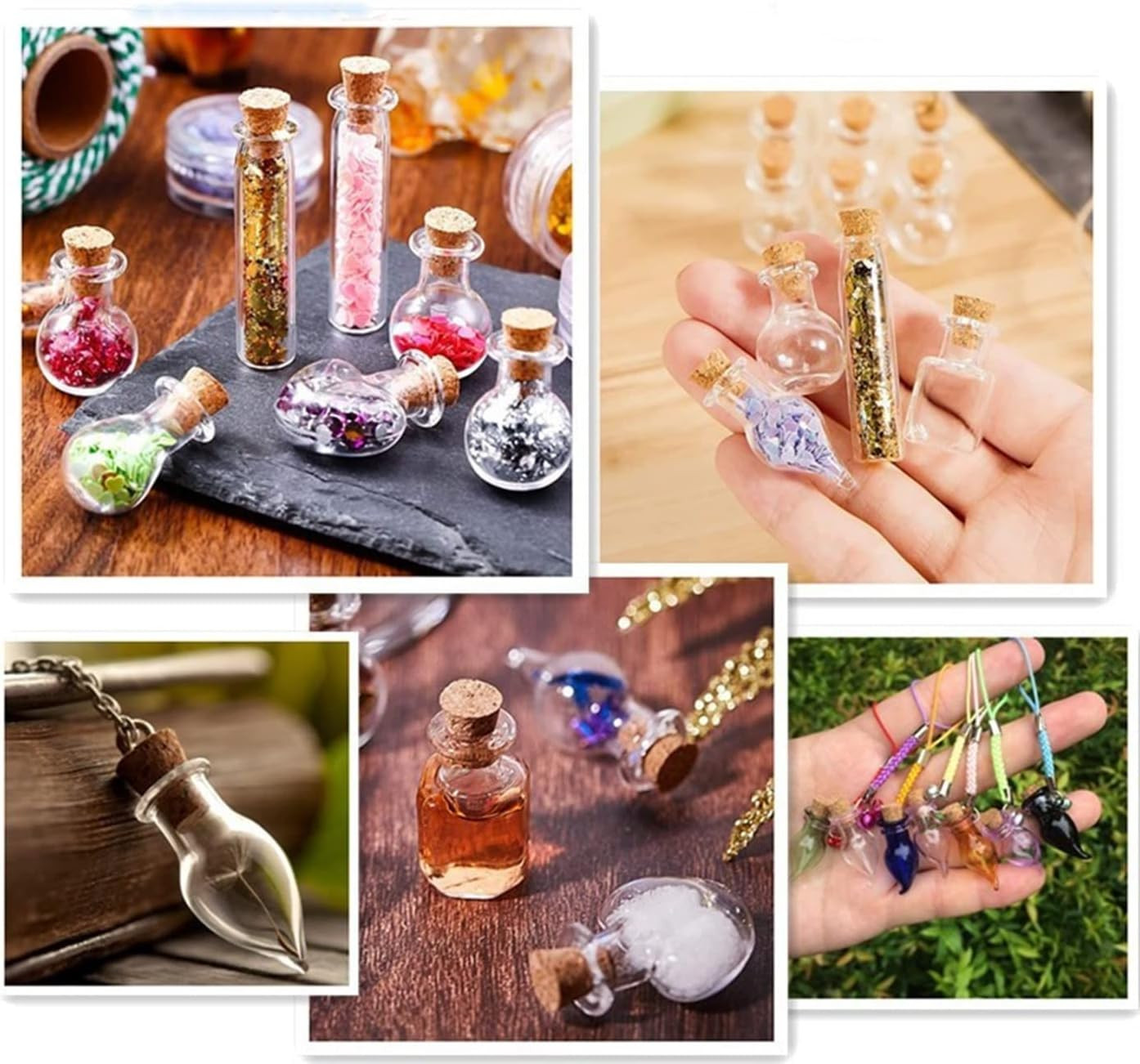 10Pcs Colored Tiny Glass Jars Mini Glass Bottles with Cork Stoppers Mini Square