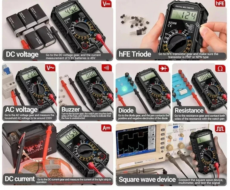 Digital Multimeter Voltmeter SZ308 , SZ309 LCD  Ammeter Ohmmeter Volt AC DC Test