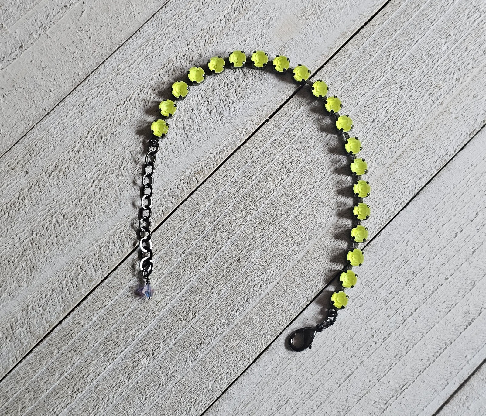 CB85 TheSparkledShell Electric Yellow Gunmetal Crystal 5mm Cup Chain Bracelet