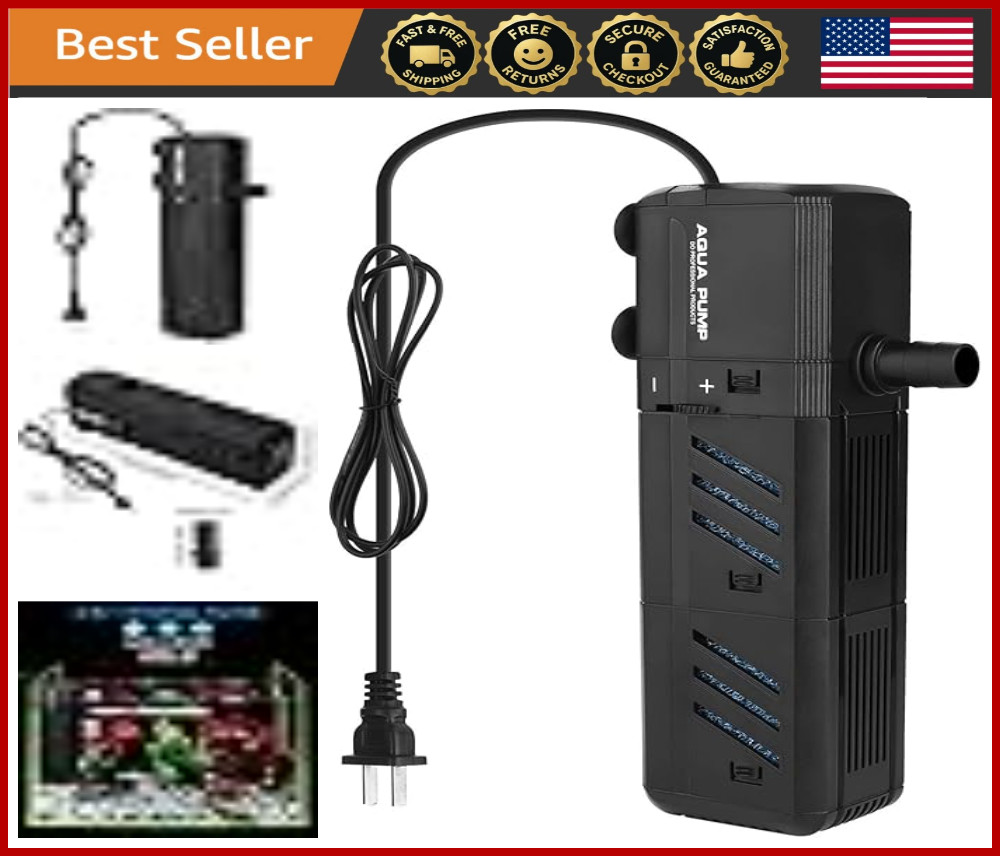 Aquarium Internal Filter 8W, Adjustable 200 GPH Pump for 10-50 Gal Tanks