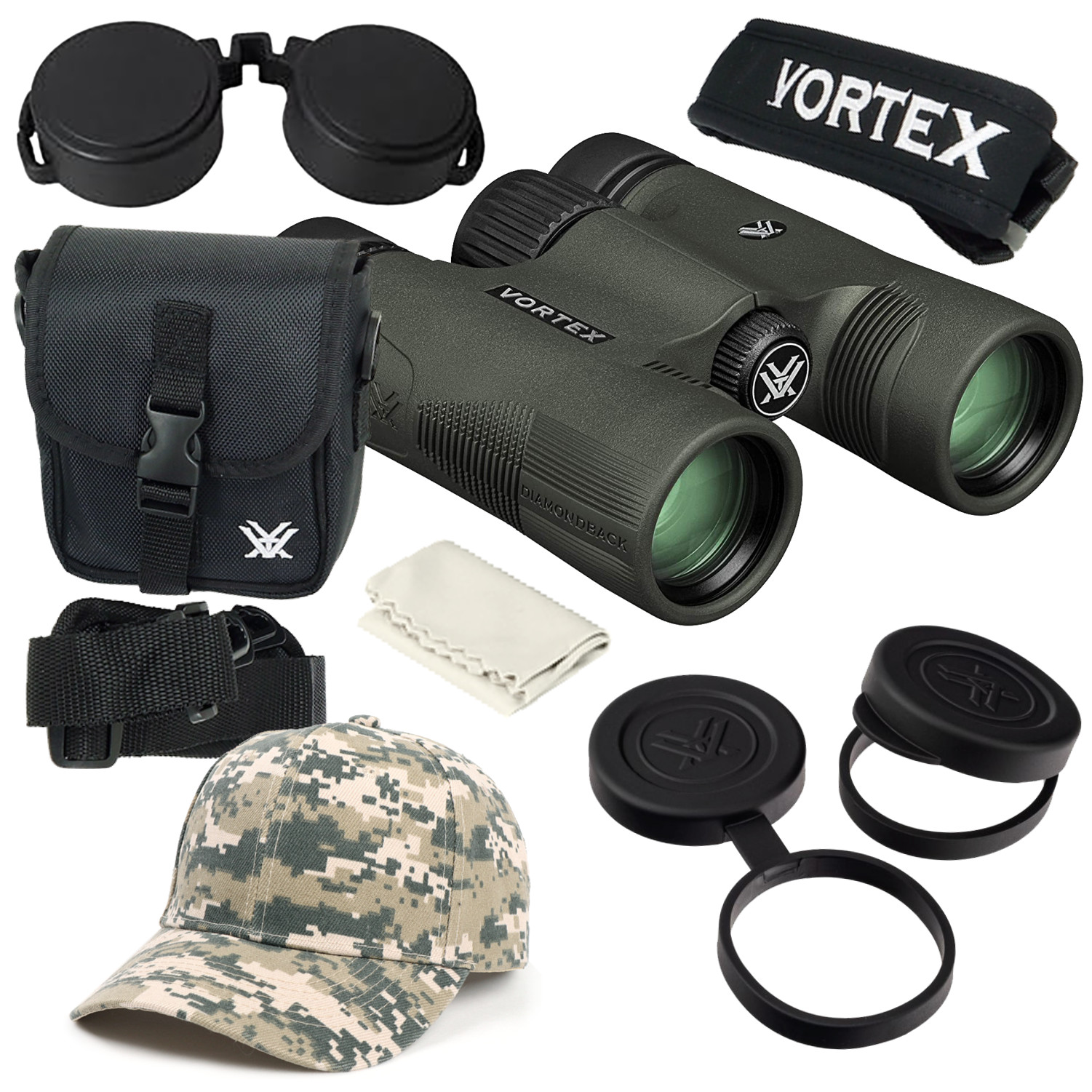 Vortex Optics Diamondback HD 8x28 Binocular with Free Camo Digital Hat Bundle