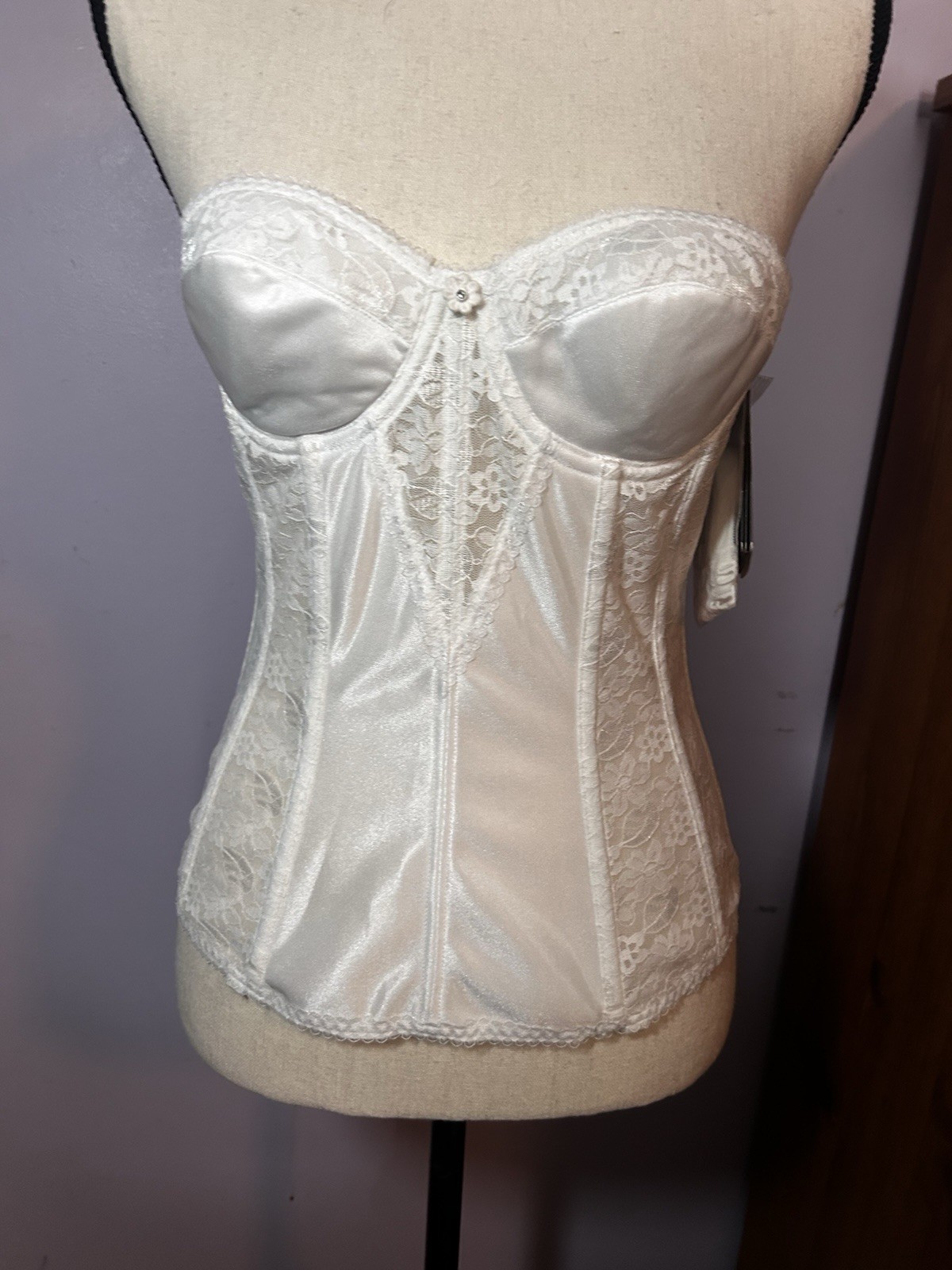 New Dominique Colette 34A Lace Strapless Bustier Corset 8949 White Boned