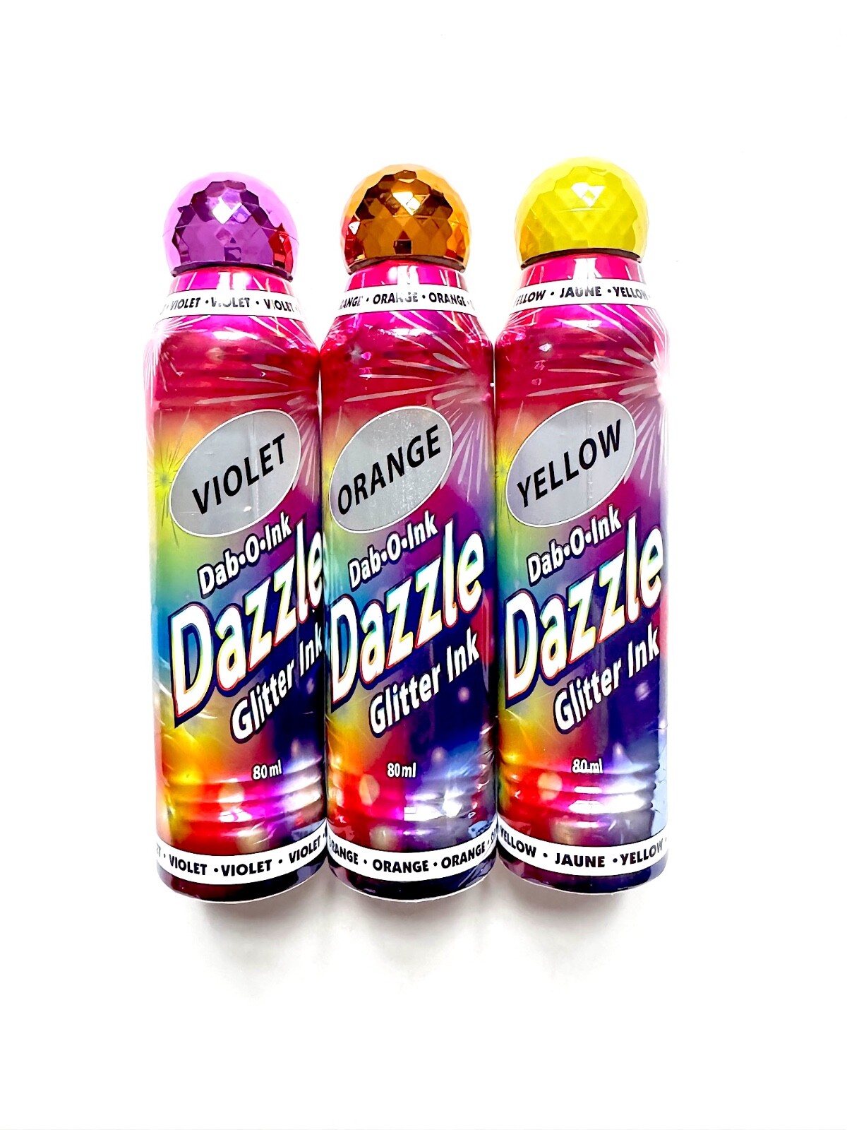 Dazzle Glitter 3oz Bingo Daubers- Set of 3-Violet, Orange, Yellow