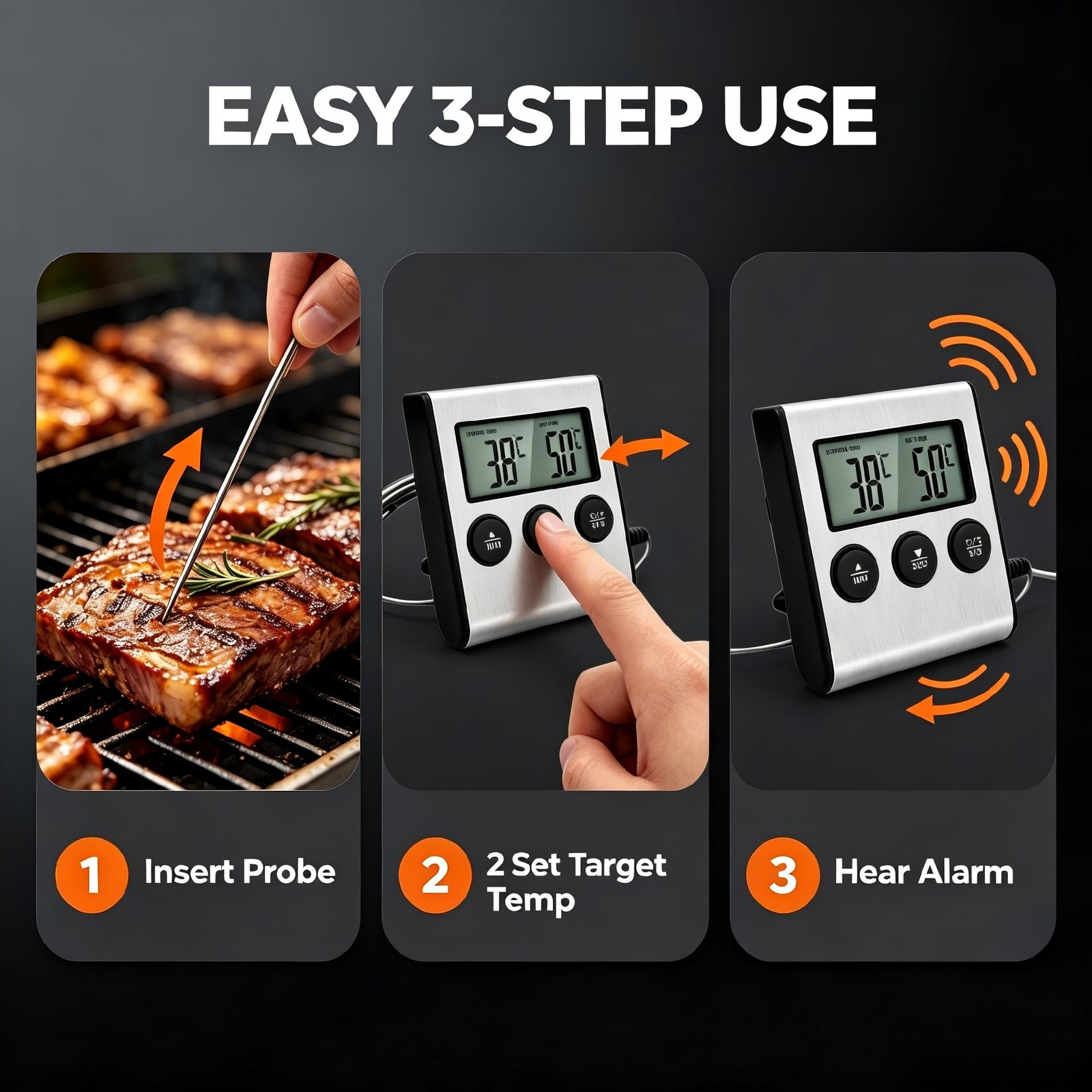 Digital Kitchen Timer Thermometer Probe BBQ Meat Food Cooking Tool