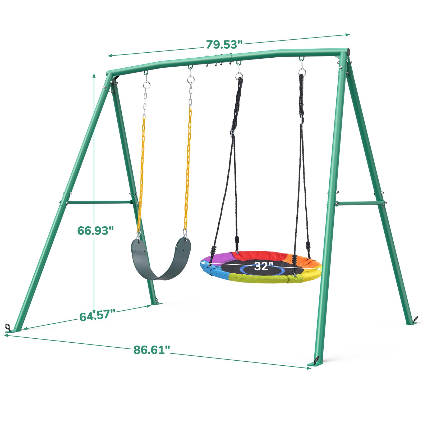 Trekassy 440lbs 2 Seat Metal Swing Set with Heavy Duty A-Frame Metal Swing Stand