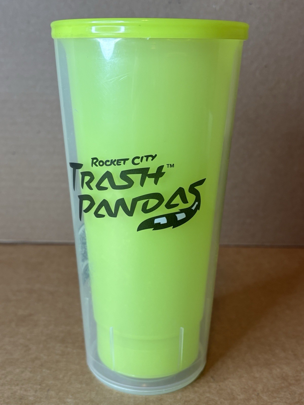Rocket City Trash Pandas Cup by Whirley Neon Yellow / Green Baseball Minors