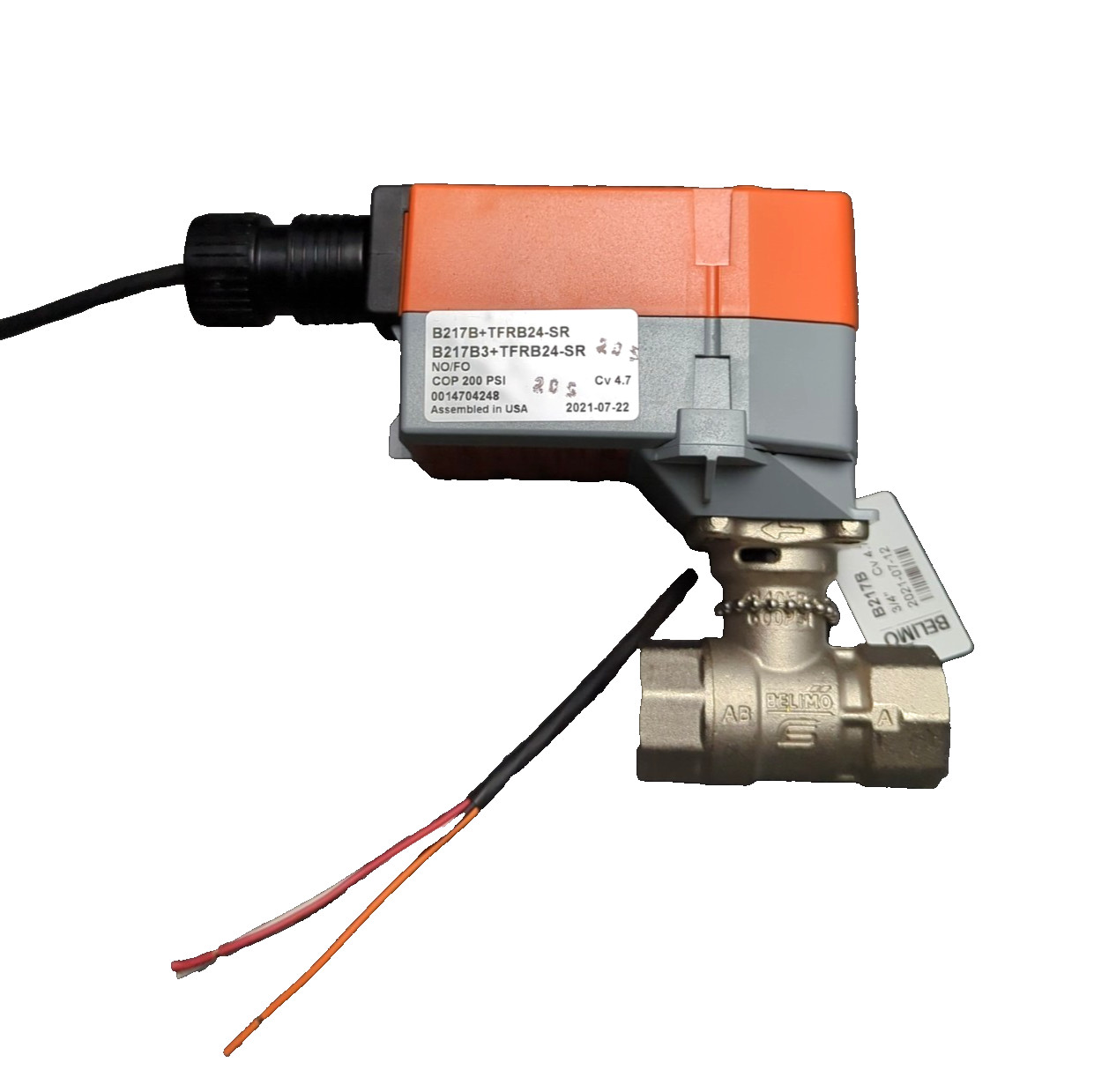 Belimo 3/4" B217B Valve + TFRB24-SR HVAC Damper Assembly NO/FO CV 4.7, 4011, 24V