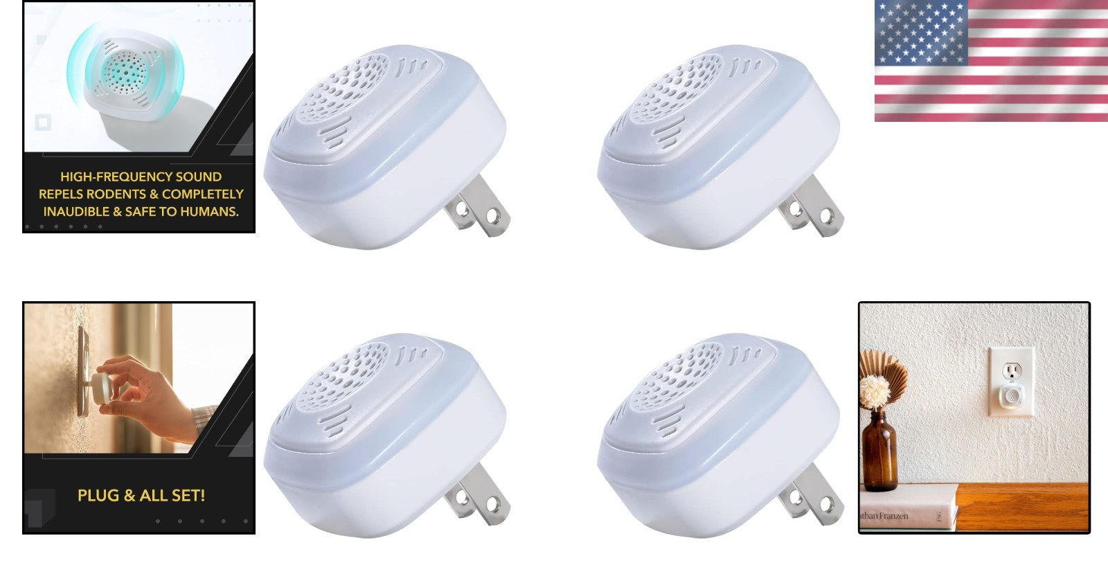 4-Pack Ultrasonic Rodent Repellers - Non-Toxic, Effective Home-Pest Solution