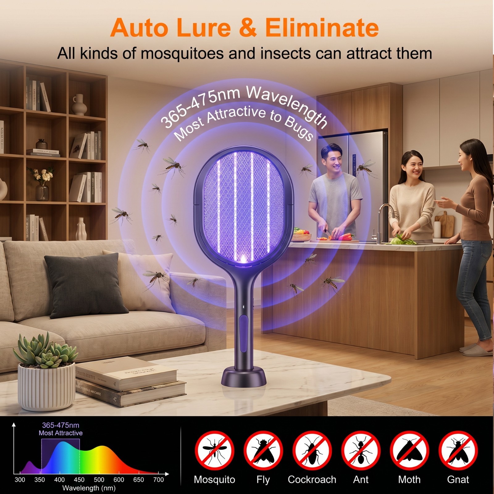 Electric Fly Swatter Racket Rechargeable Bug Zapper with a Telescopic Extensions