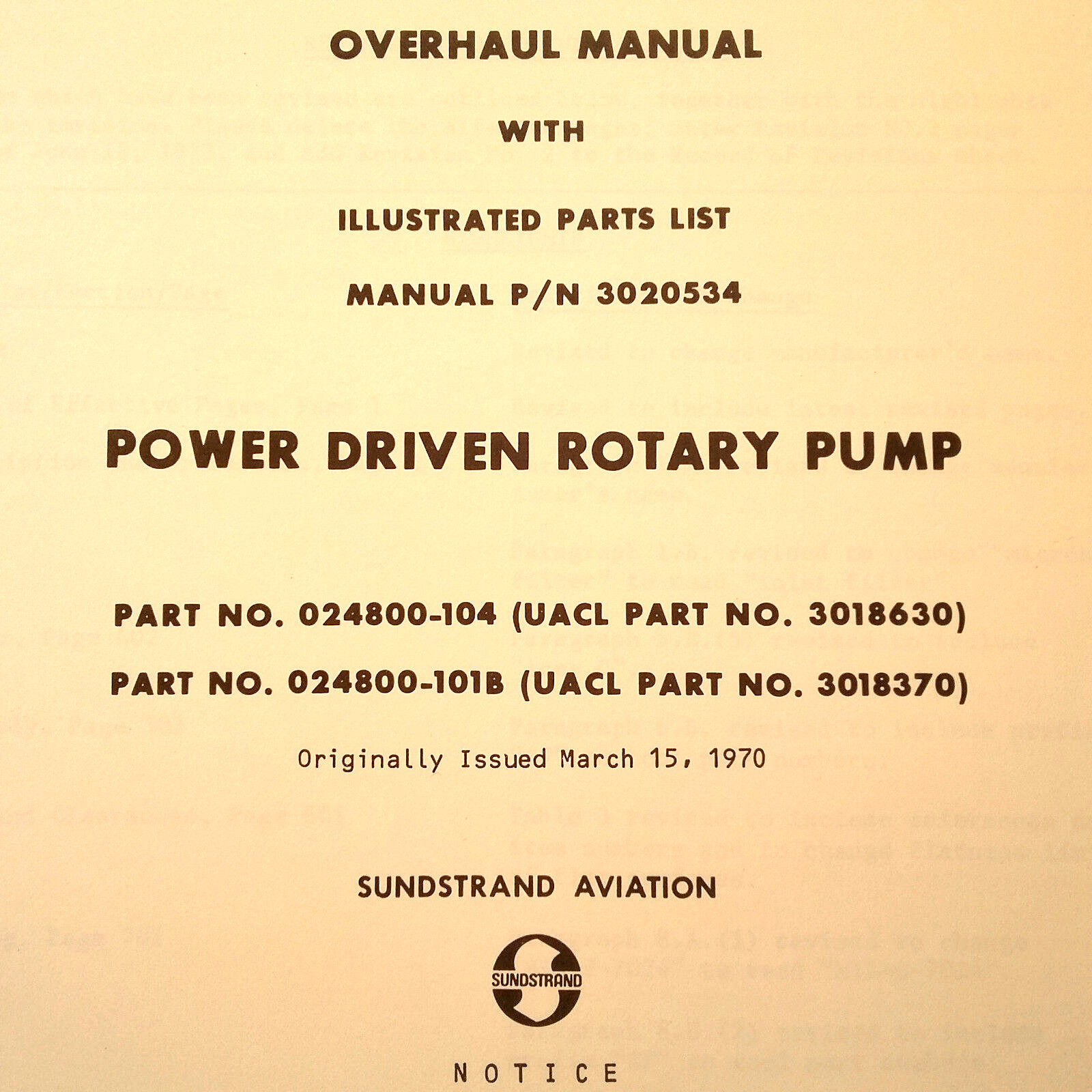 Sundstrand Power Driven Rotary Pump 024800-104/101B Overhaul Parts Manual