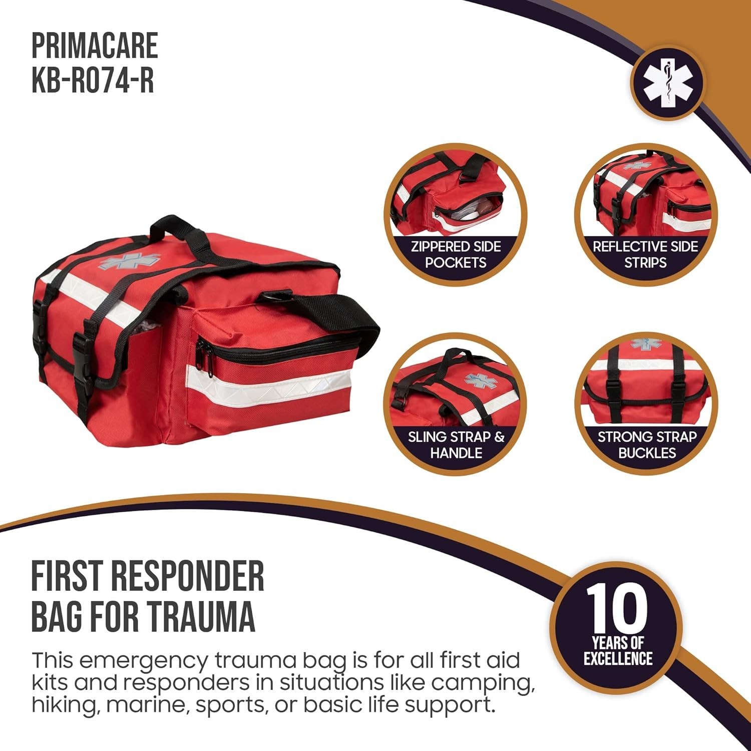 Versatile Red EMT Trauma Bag - 17" x 9" x 7", Multiple Compartments Included