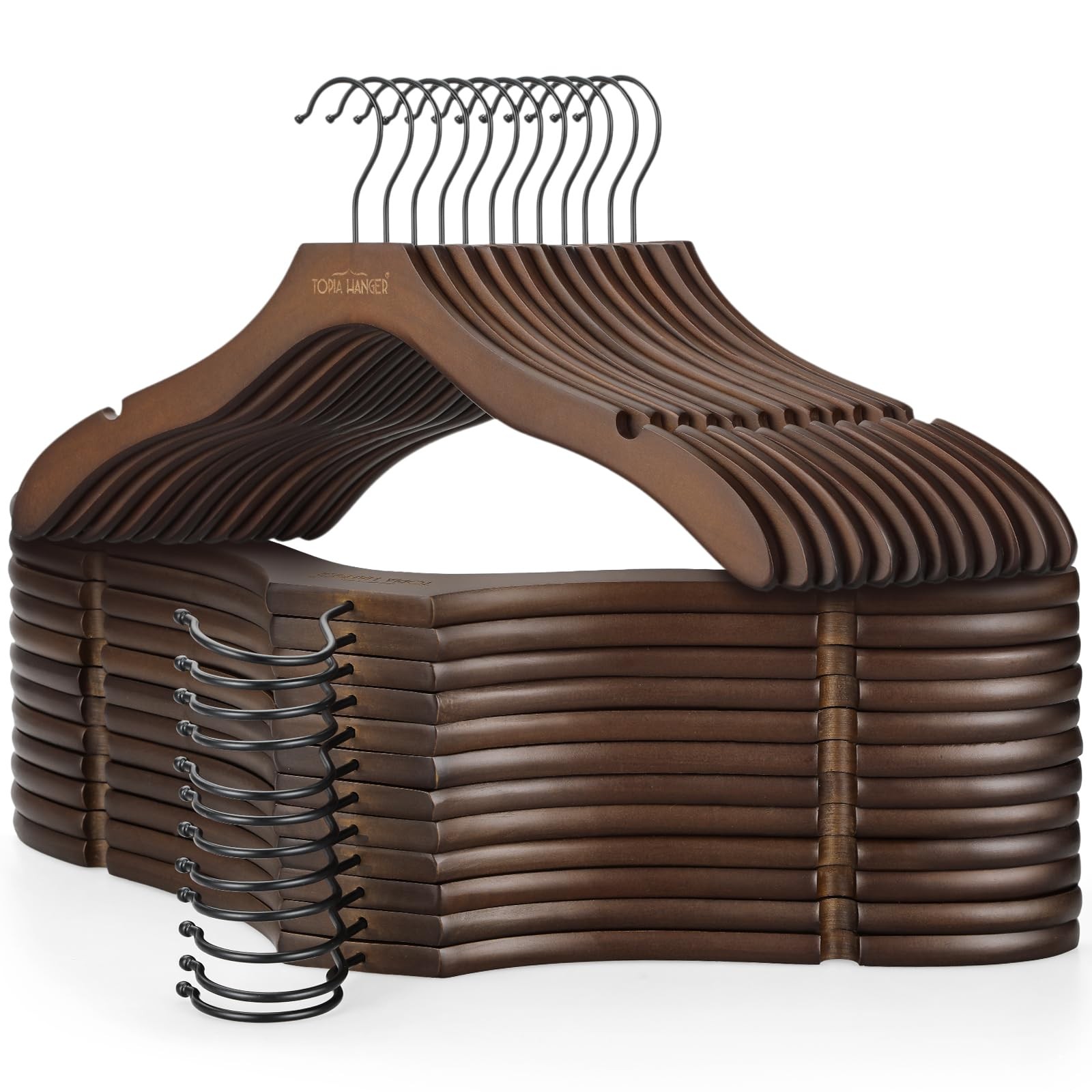 Wooden Coat Hangers 24 Pack, Premium Wood Suit Sweater No Shoulder Bump Hange...