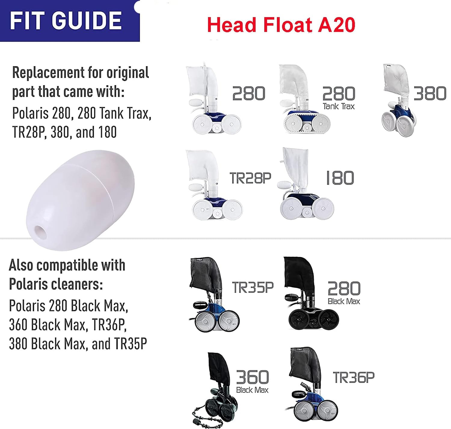 Pool Cleaner Head Float A20 / Ballast Float EA20 Replacement for Zodiac Polaris