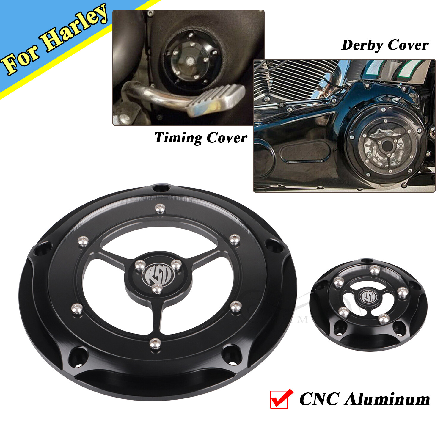 Black RSD Derby Timing Timer Cover for Harley Dyna Electra Road Glide Softail