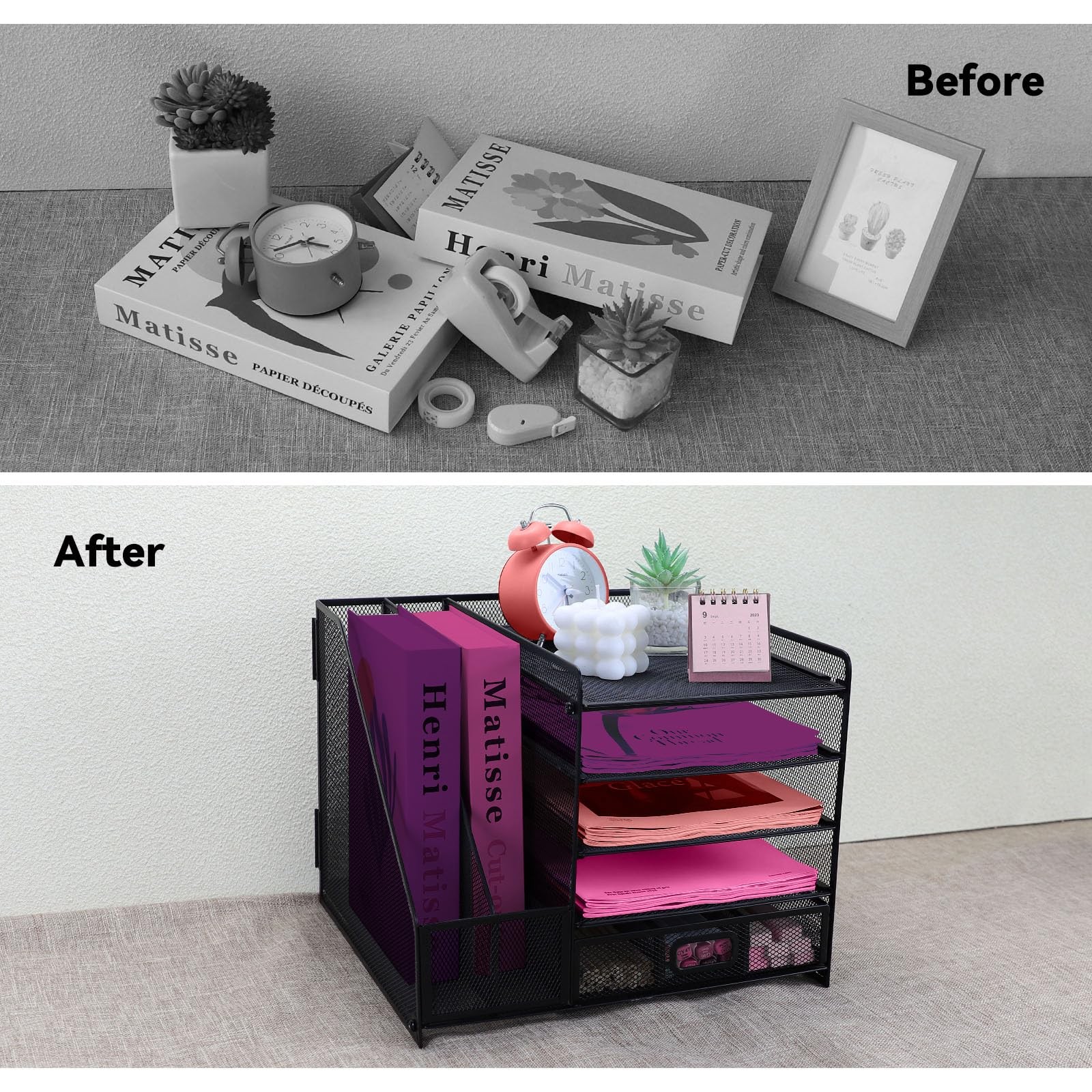 Desk Organizers and with File Holder, 5-Tier Letter Tray Organiser with Drawe...