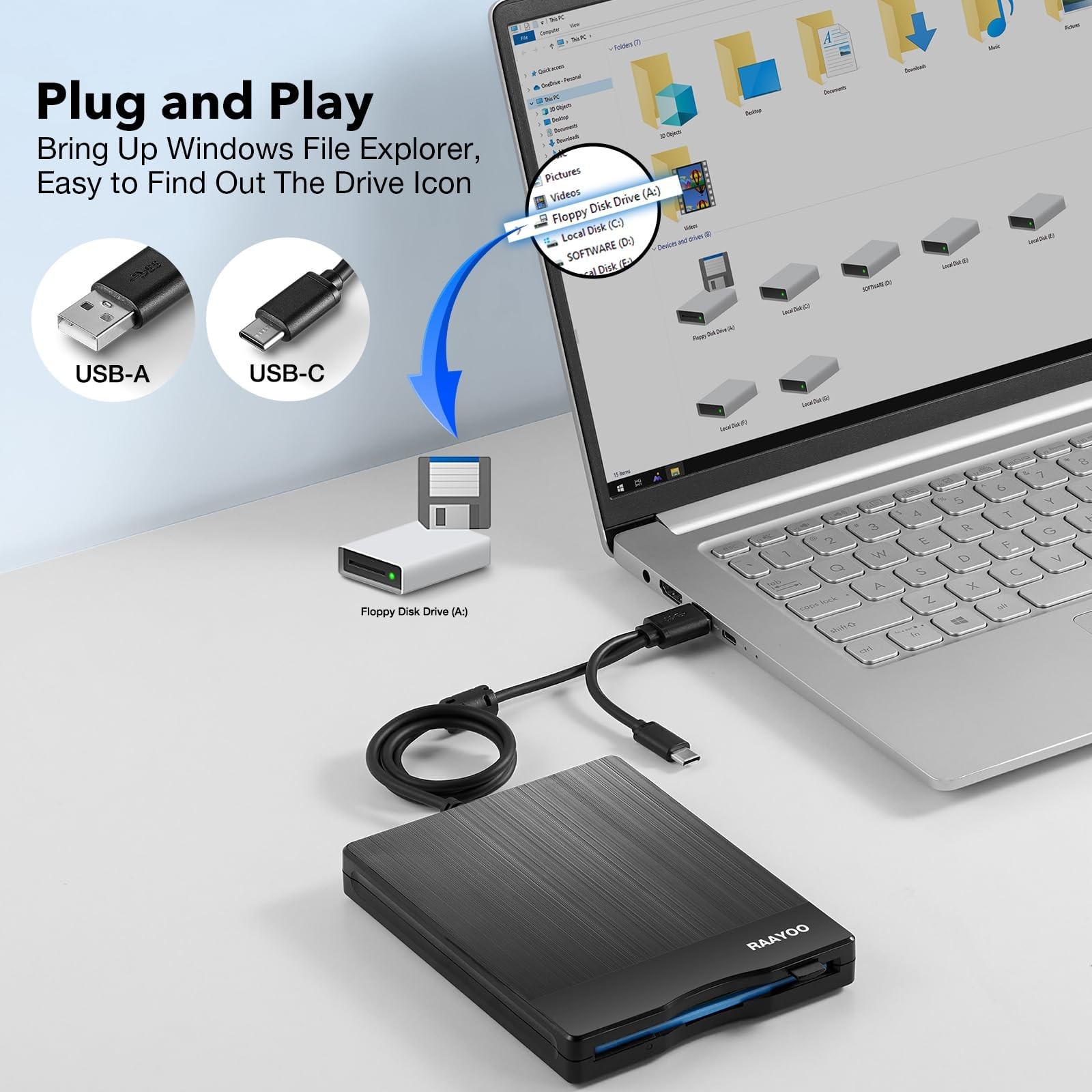 Floppy Disk Reader 3.5 Inch USB Floppy Disk Drive External 3 1/2 Floppy Disc Rea