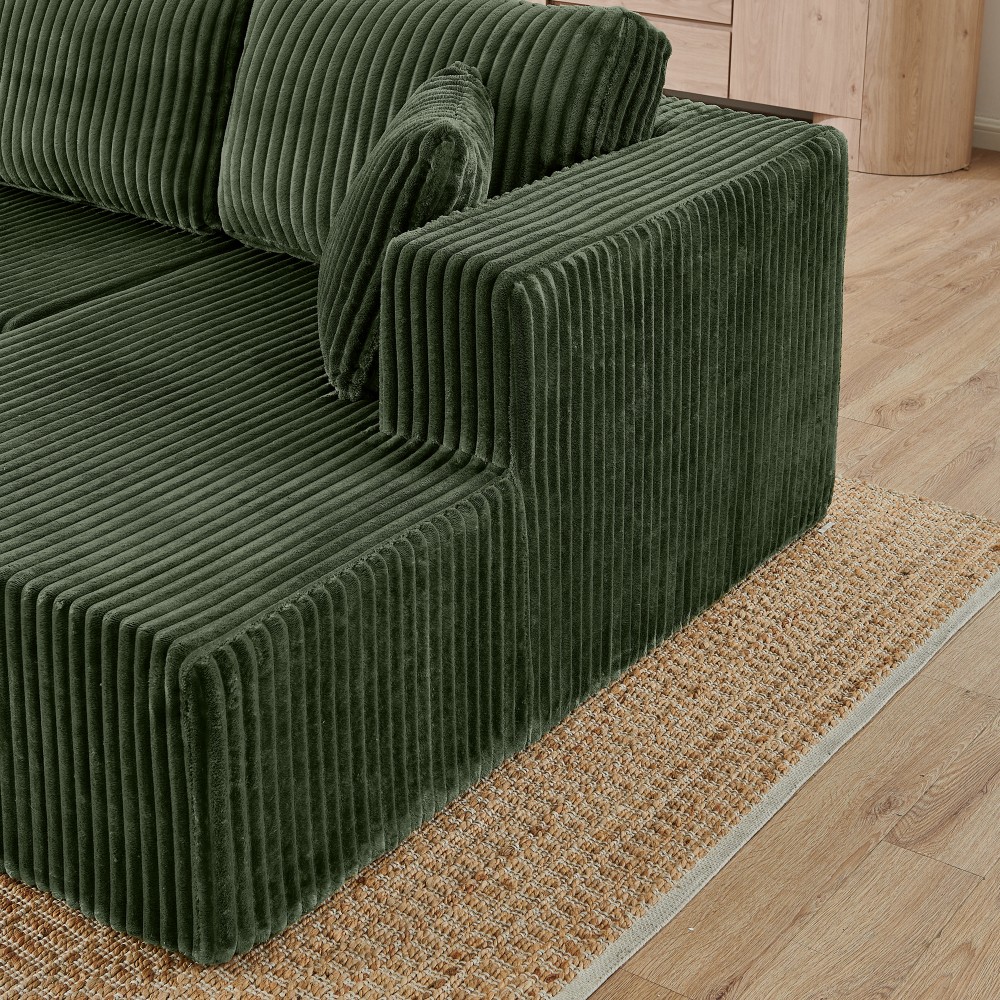 Green Corduroy Modern Sectional Sofa Sleeper 5-Seater Couch