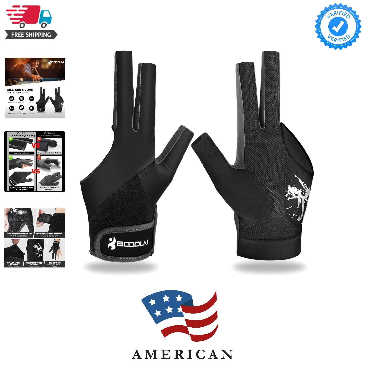 Billiard Pool Gloves for Left Hand 3 Finger, Splicing Process, Snooker Cue Sp...