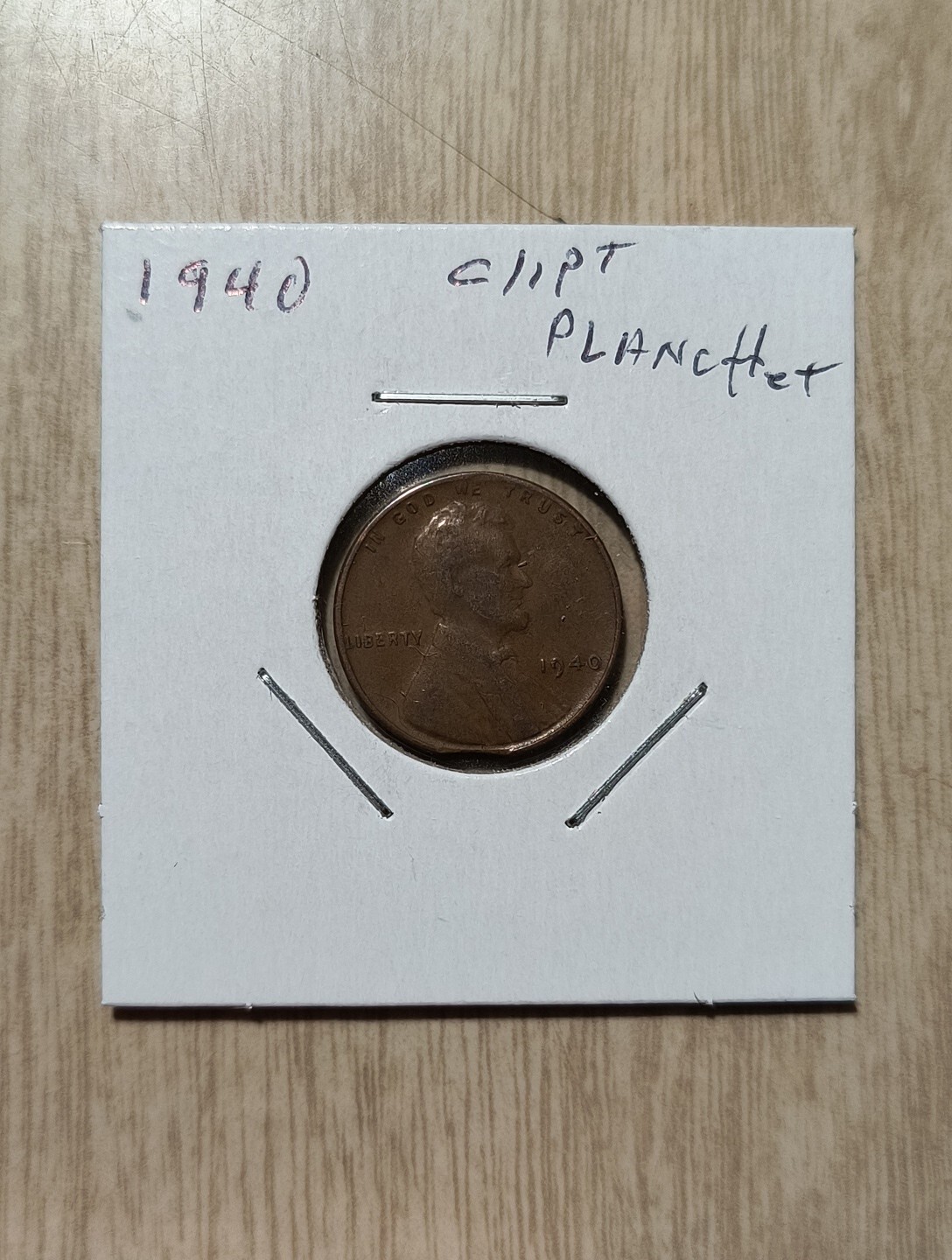 1940-P Lincoln Wheat Cent -Very Nice Clipped Planchet Mint Error!