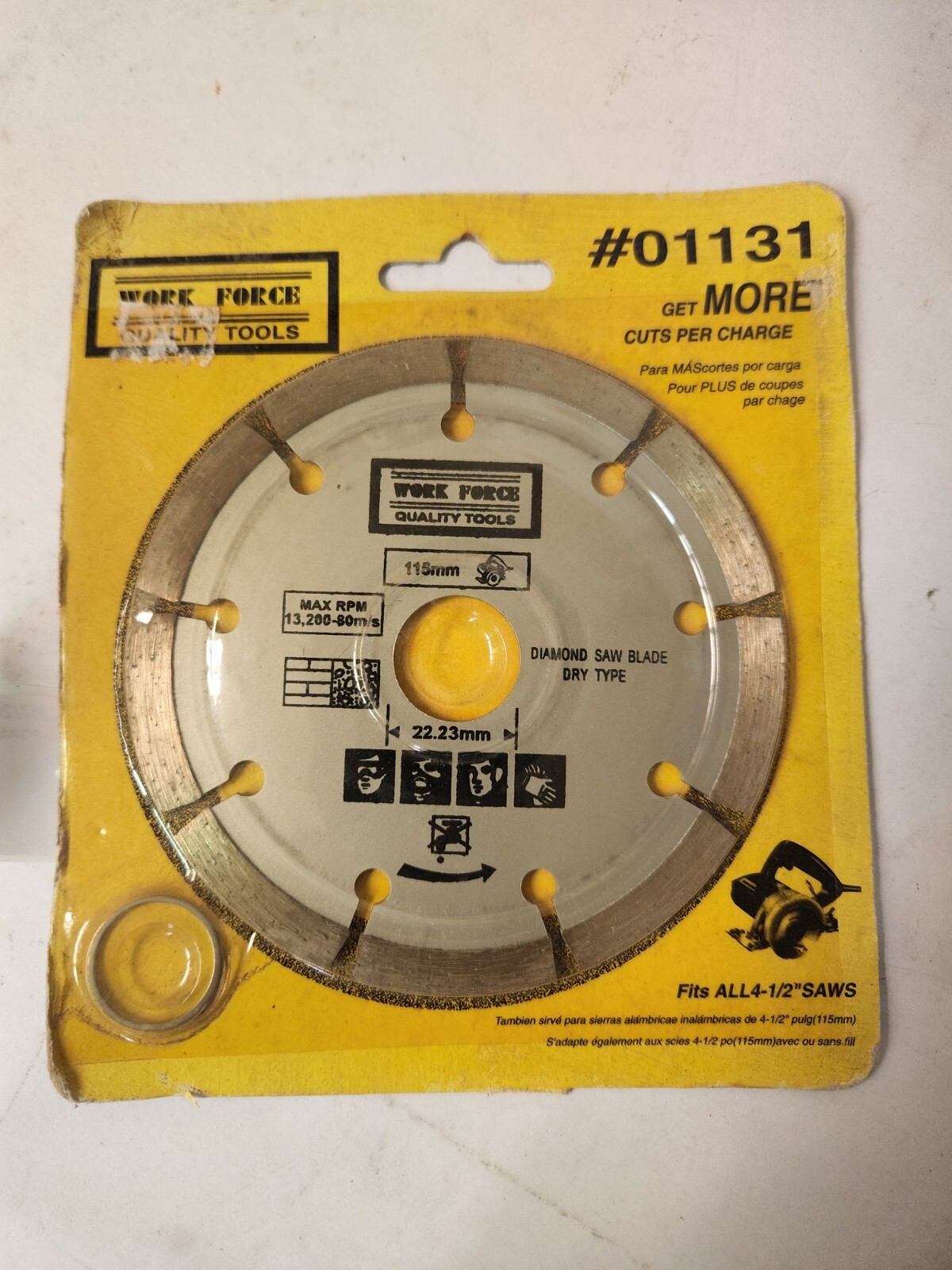 Work Force 4-1/2" Segmented Rim Diamond Blade #01131 fits 7/8" and 20mm arbors