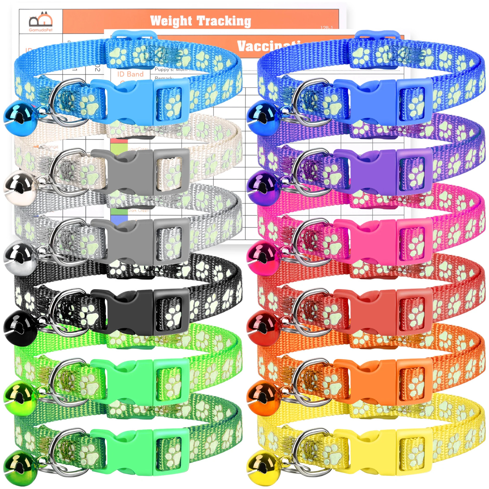GAMUDA 12 x Reflective Puppy Collars, Soft Nylon Whelping Identification Collars