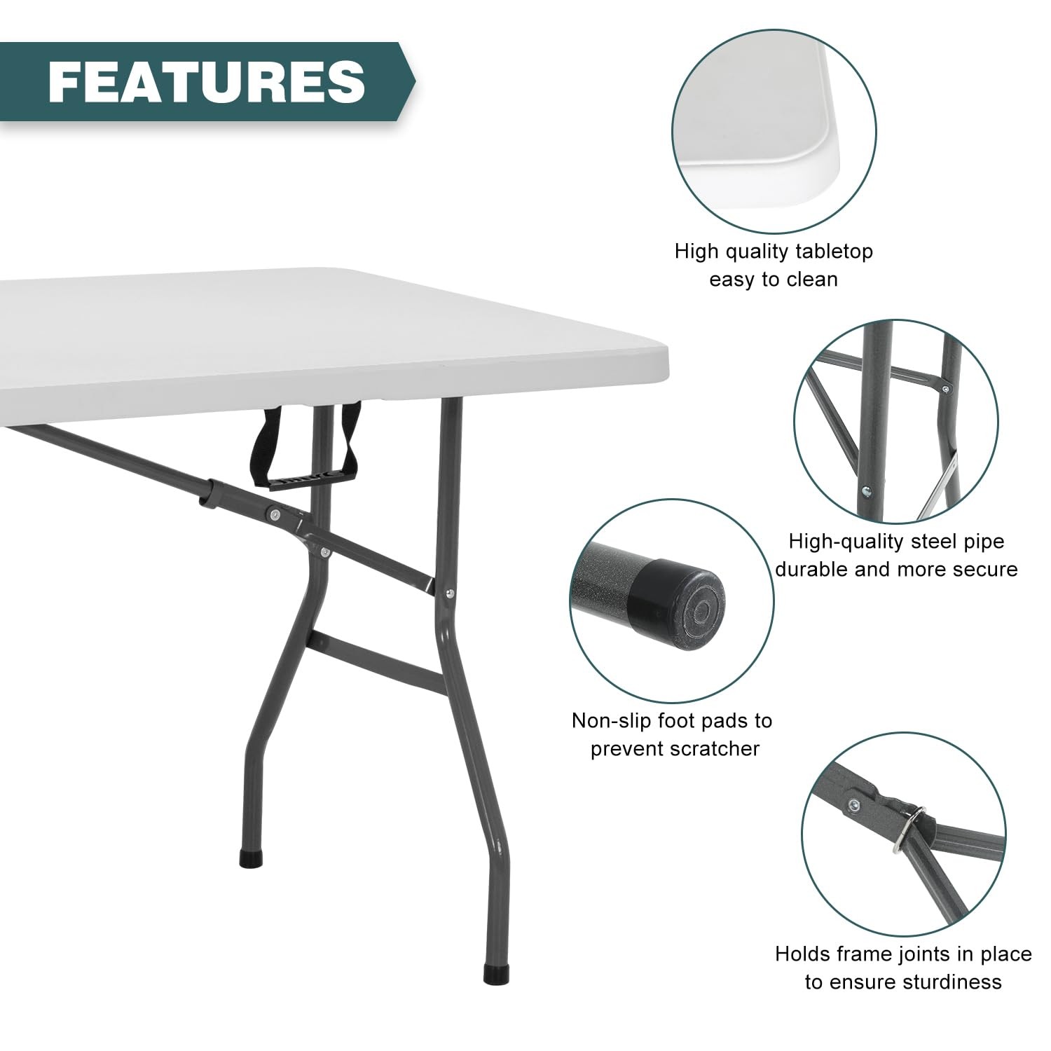 Best 6 Foot Outdoor Dining Table, Foldable Portable Rectangular Plastic Folding