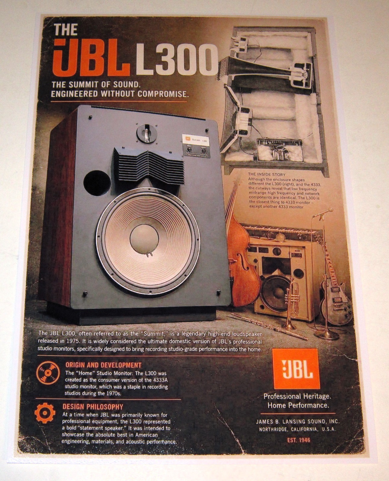 JBL L300 Summit Studio/Home Speaker Poster 19" x 13" Audiophile Horns '75