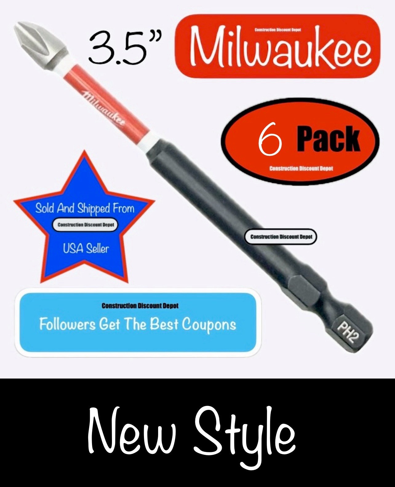 6 Pack Milwaukee Shockwave Impact 3-1/2 in. Phillips #2 PH2 Drill Bit 3.5" Long
