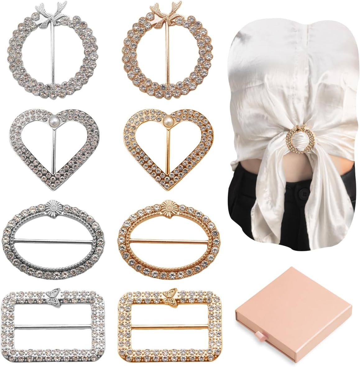 8 Pack Scarf Ring Clip，Shirt Clips for Women Clothing,Fashion Gold and Silver