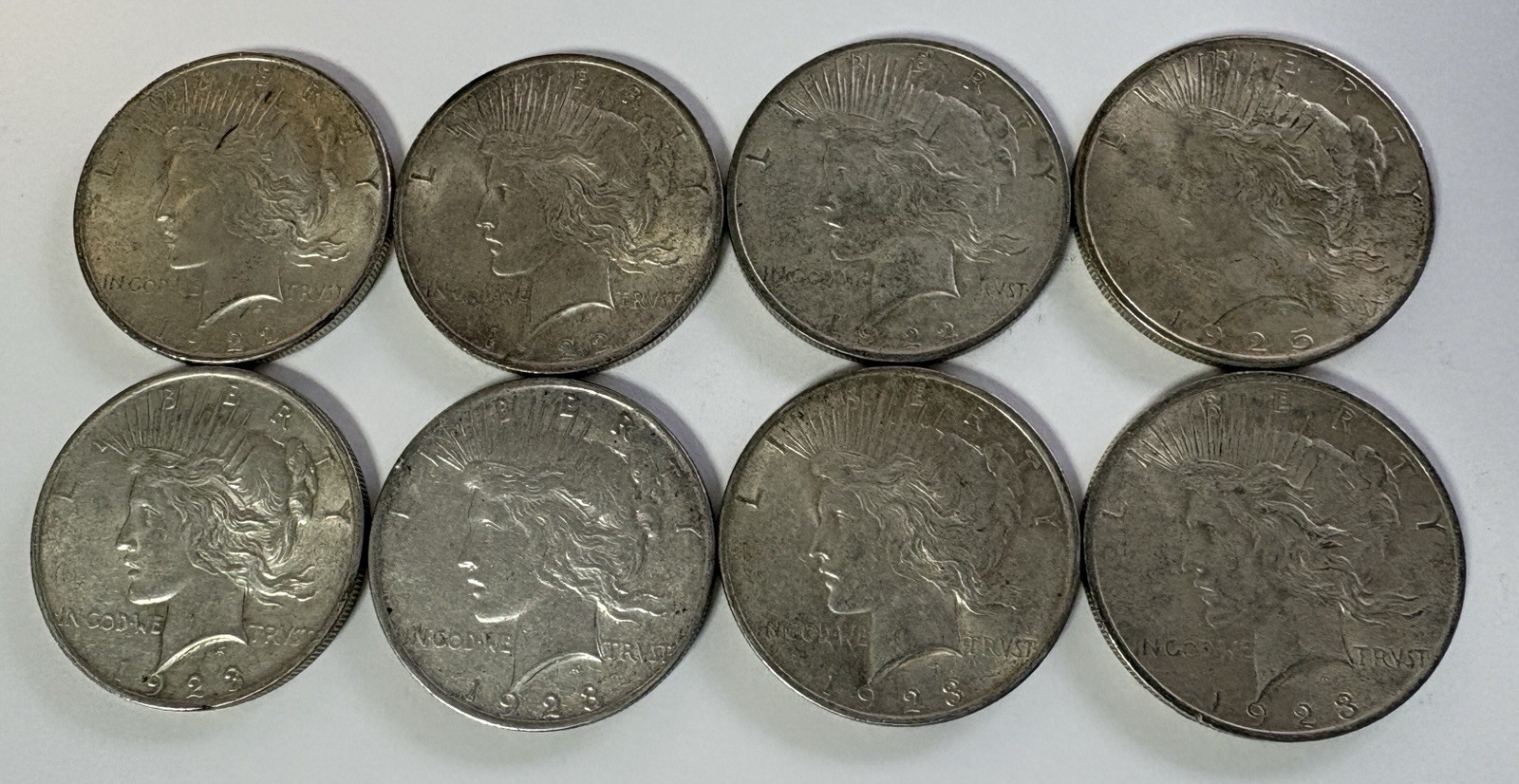 [Lot of 8] Peace Dollars .900 Silver 1922-1925 (P) Circulated