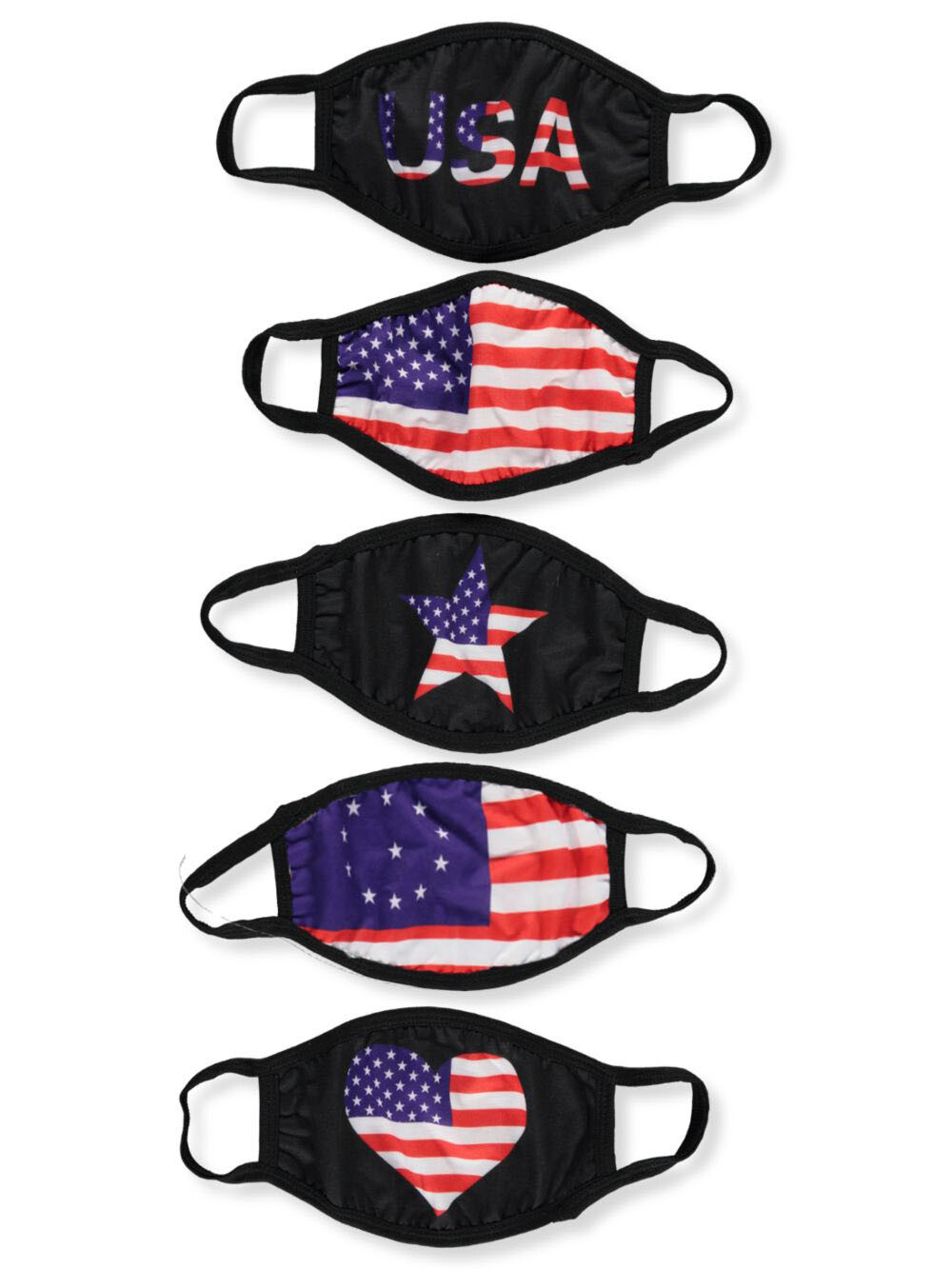 Big Top Deals 5-Pack Fashionable 100% Cotton USA Face Masks with Adjustable Ear