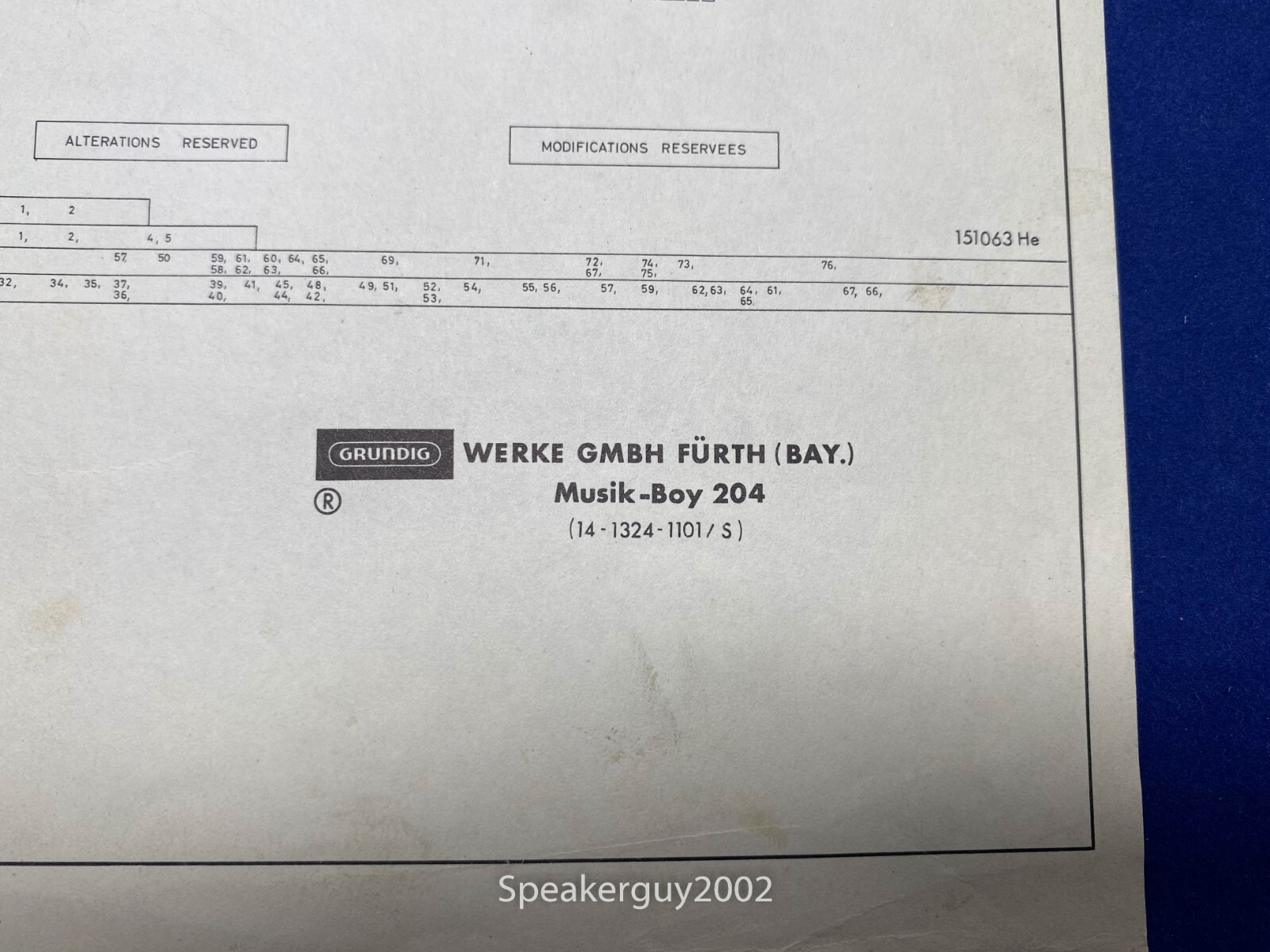 Original Grundig Foldout Schematic - Musik Boy 204