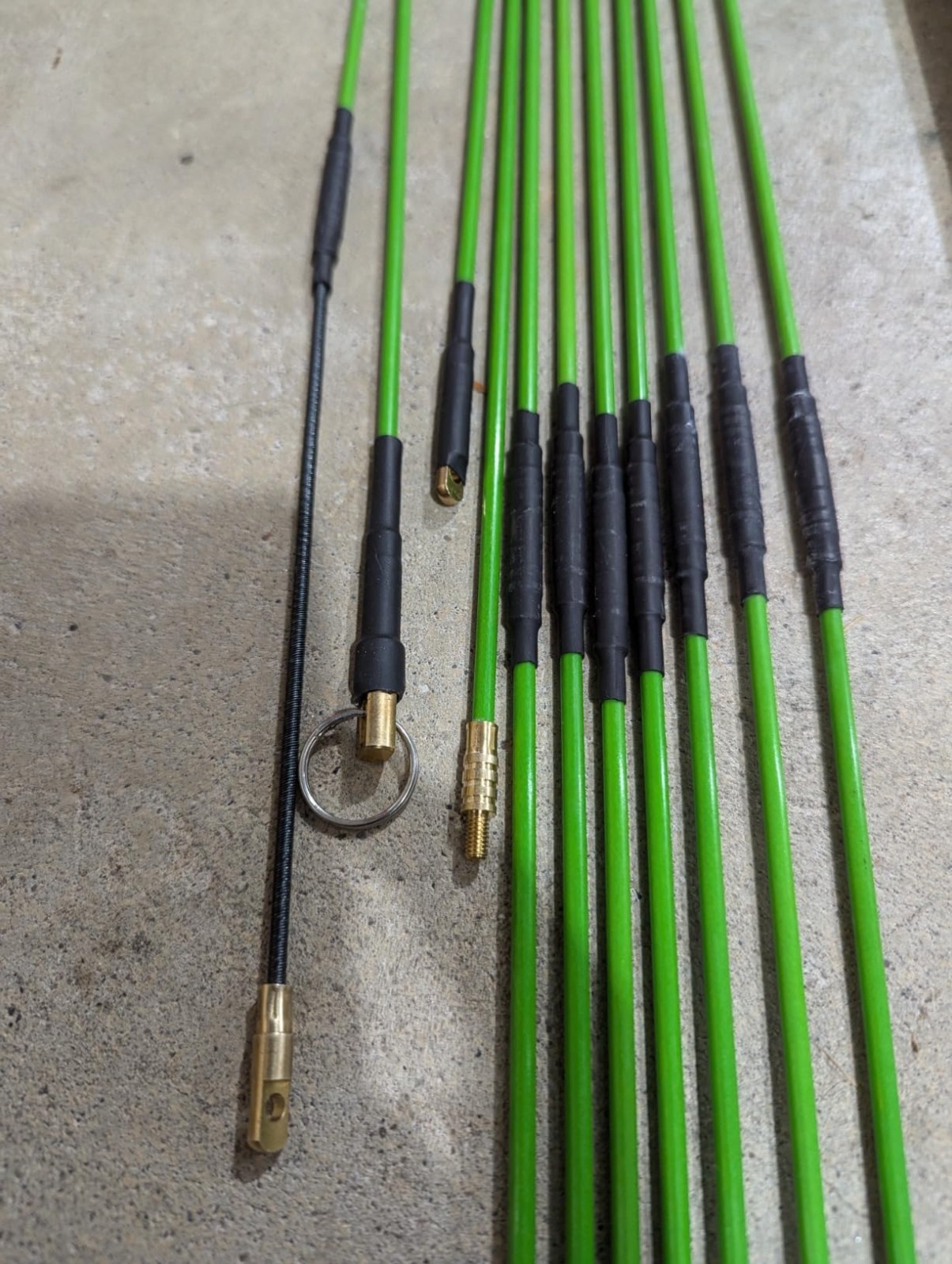 14FT Fiberglass Fish Tape Wire Pulling Kit with 8 Attachments - Green Glow Rods