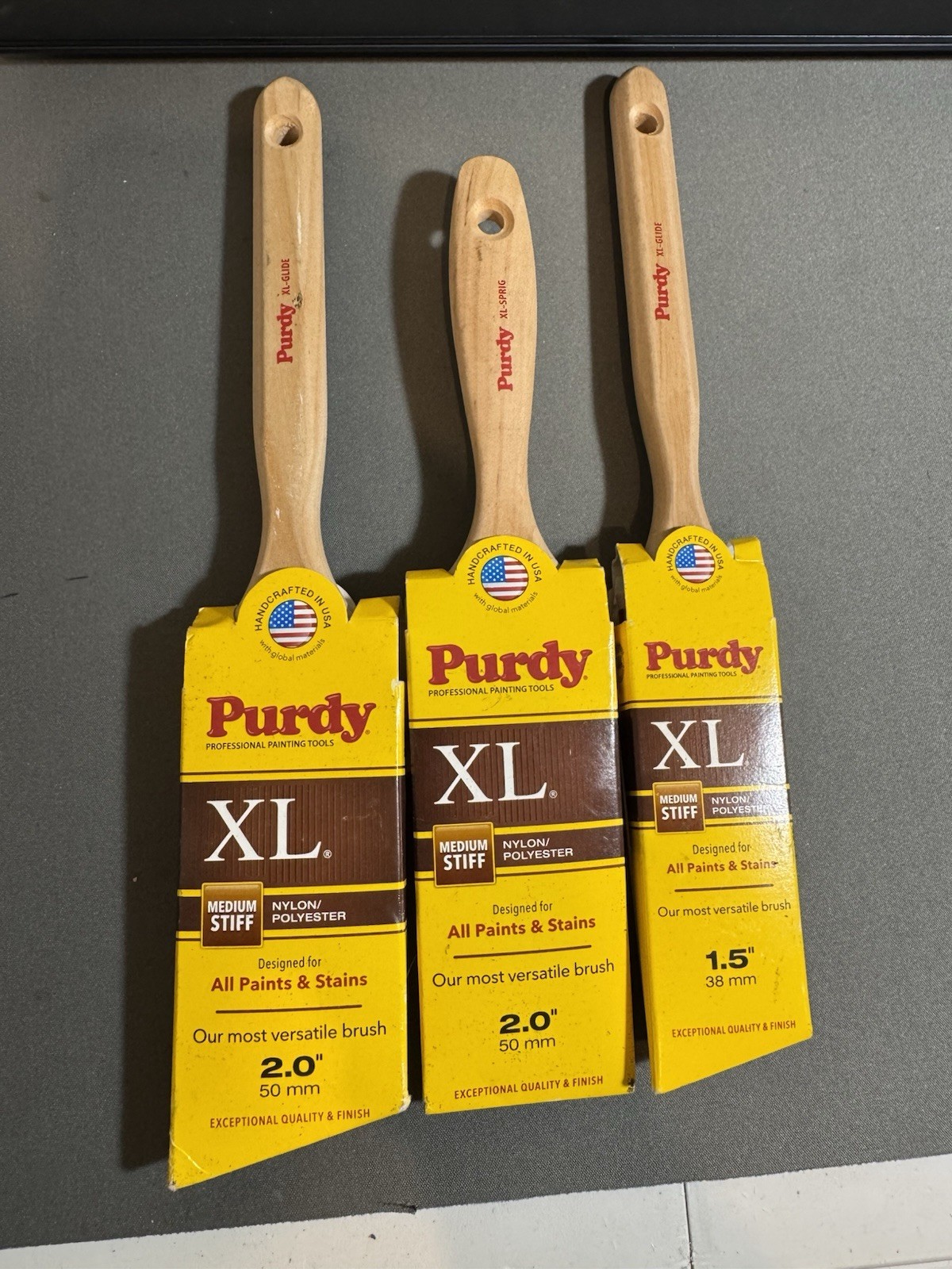 lot of 3 Purdy XL Medium Stiff Nylon/Polyester Paint Brush 2" And 1.5”