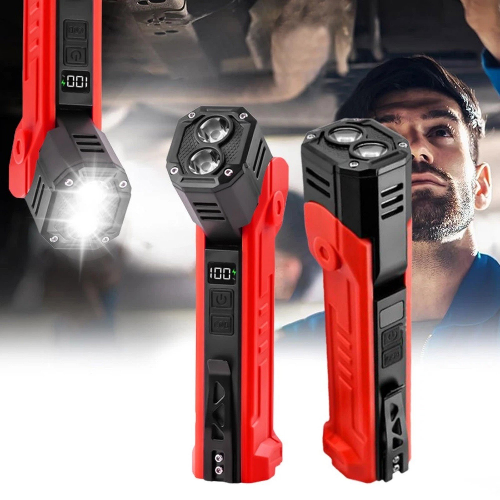 LED Work Light Magnetic Base 600LM Rechargeable Hands-Free Flashlight Lamp