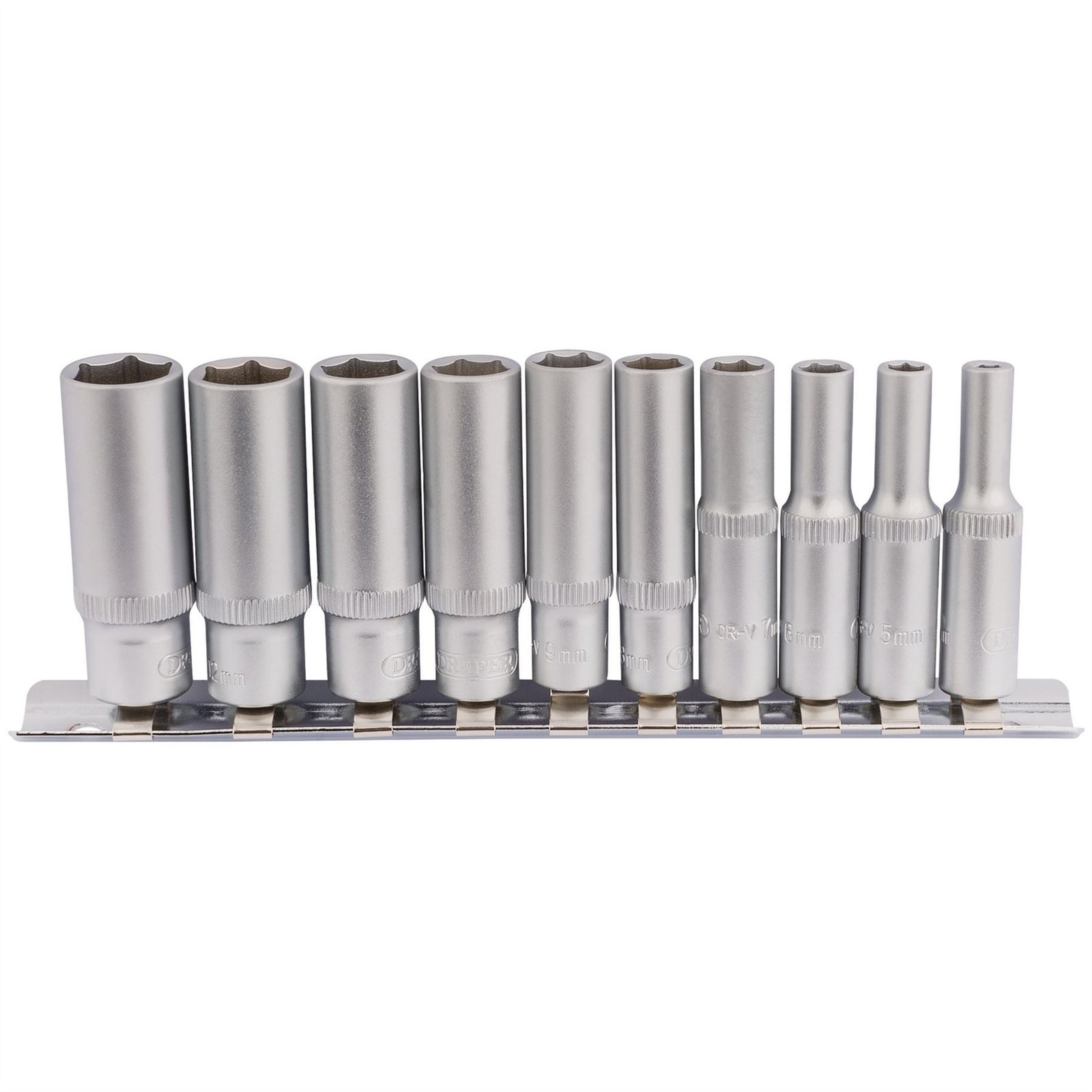 Draper 16399 Metric Deep Socket on Metal Rail 1/4" Sq. Dr. 10 Piece