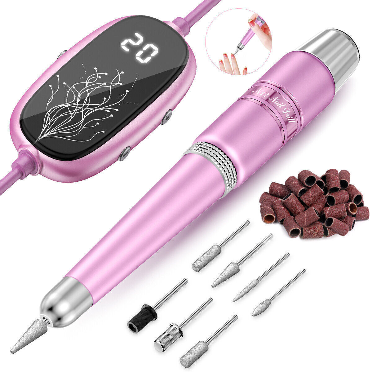 Portable Nail Drill Electric File Efile with LED Display Manicure Pedicure