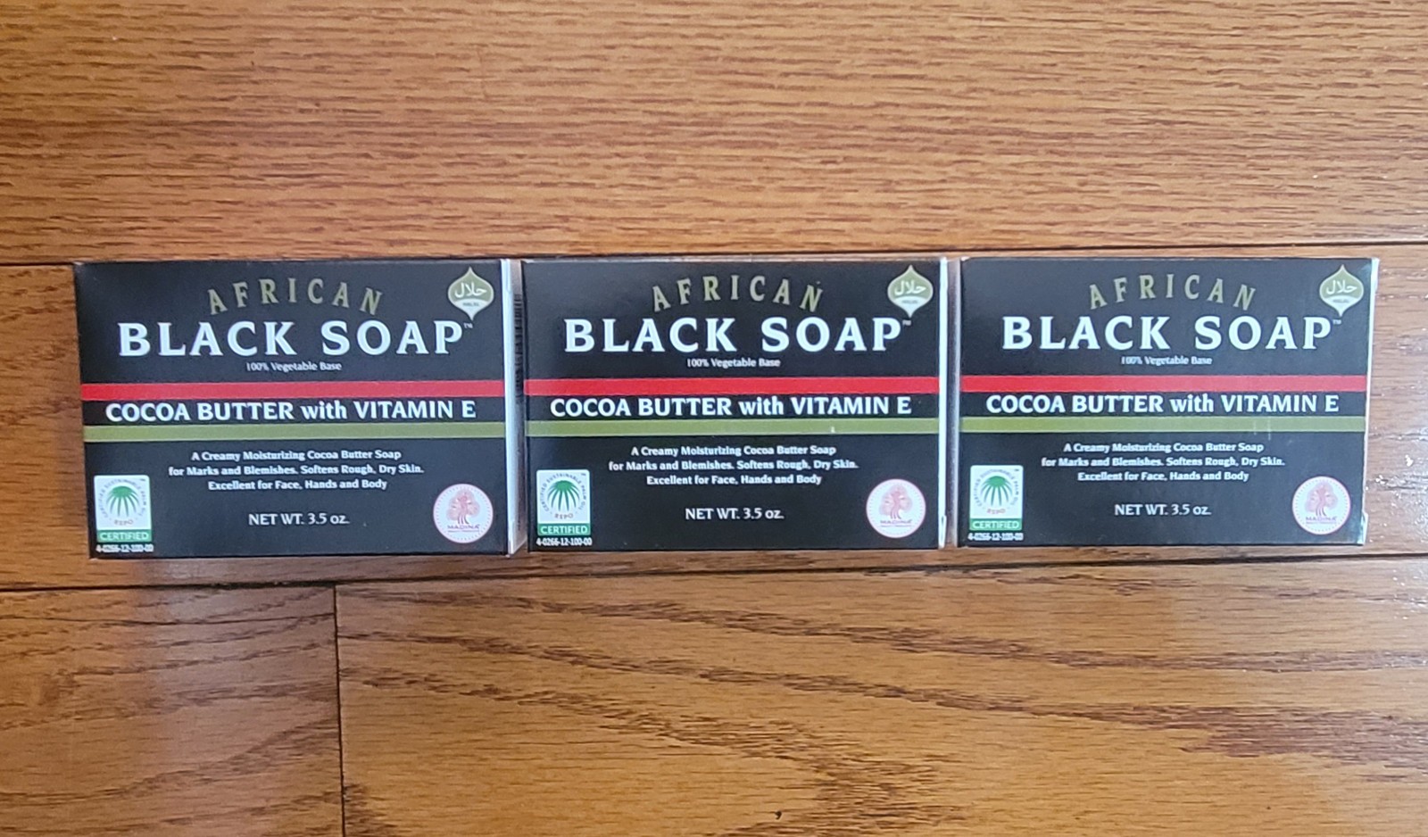 3 Pack Madina African Black Soap with Cocoa Butter and Vitamin E