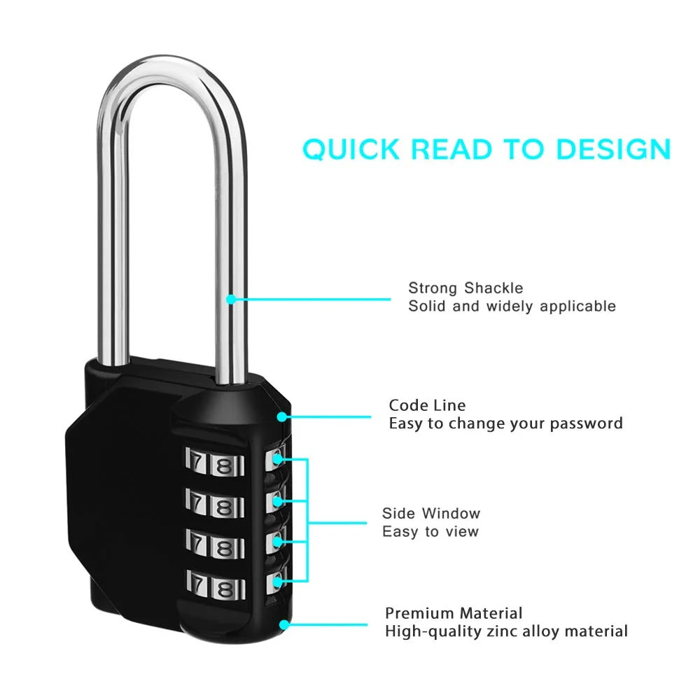 4-Digit Combination Lock: 10,000 Codes, Weatherproof & Durable