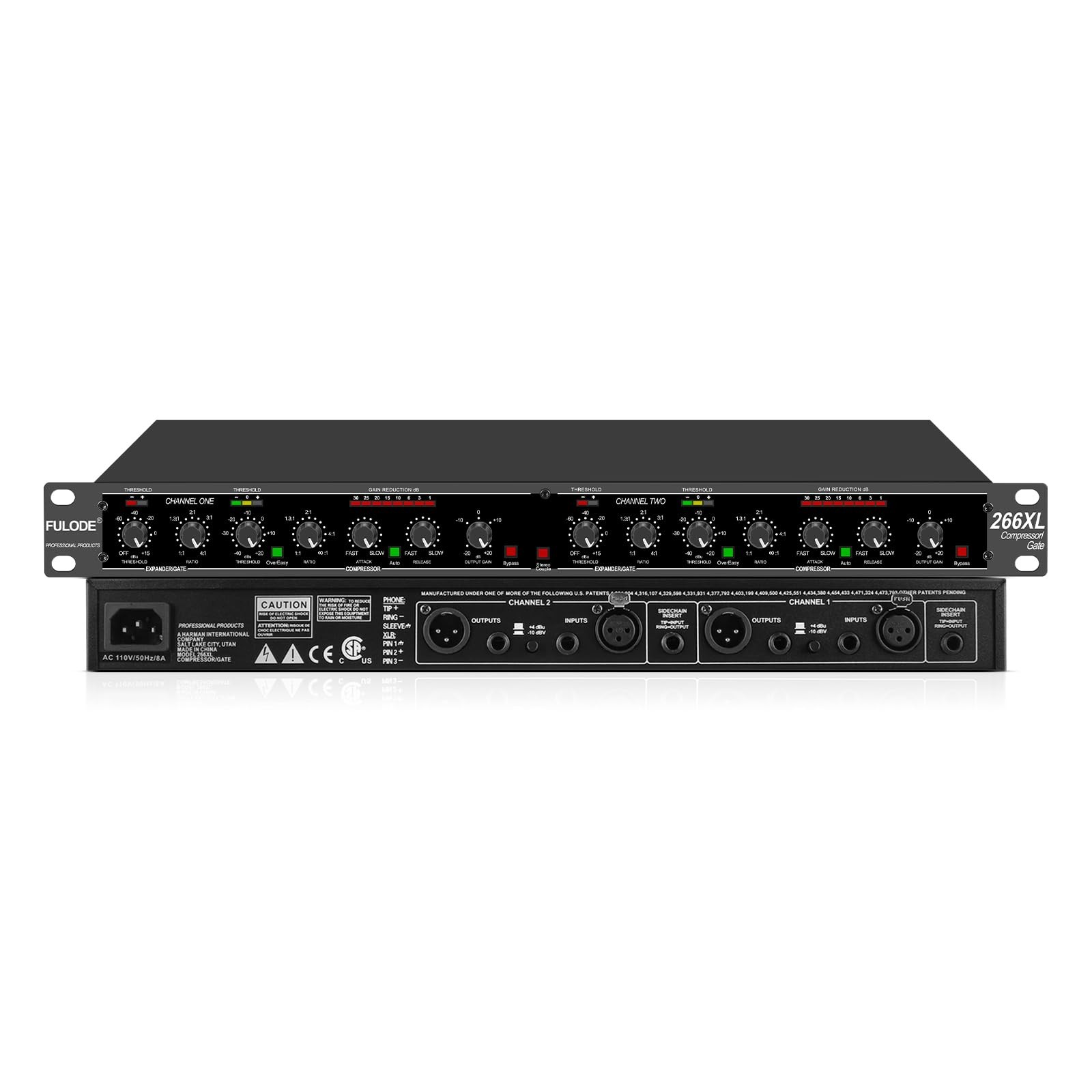 Dual-Channel Rackmount Audio Compressor with Noise Gate & XLR/TRS Inputs