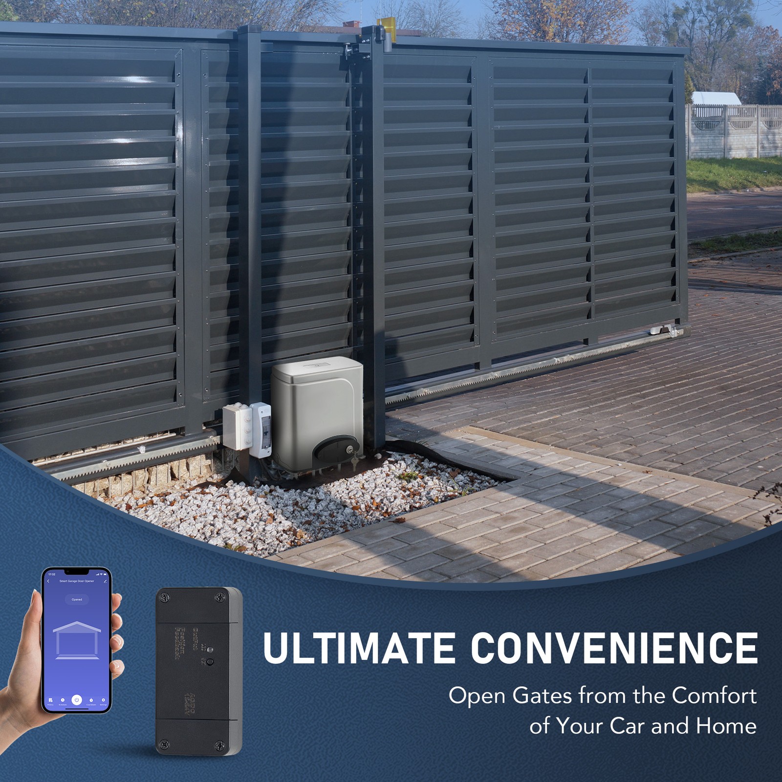 CO-Z 1400Lb APP Control Automatic Gate Opener Operator with 2 Remote Controls