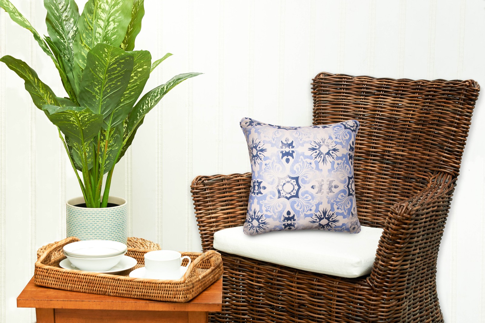 Blue Tile Woven Throw Pillow, 18" x 18"