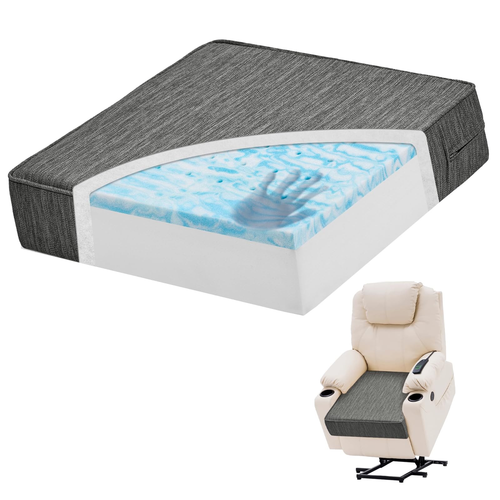 baibu Extra Large Dual-Layer Gel Memory Foam 20x20x5 Inch (Pack of 1), Grey