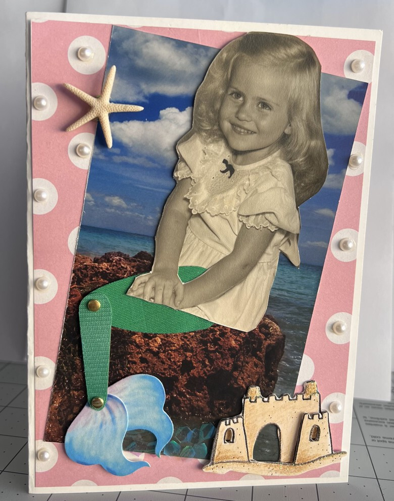 'Just Because' Vintage Photograph Art Greeting Card Cute Little Girl Mermaid (L)