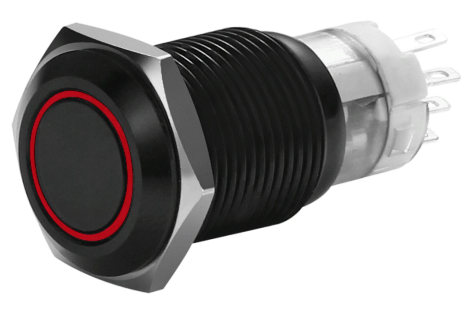 3/4" Black Stainless Steel Latching Power Switch w/ Red Halo Light LED 19mm 12V