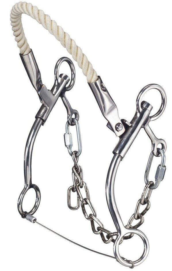 Stainless Steel Hackamore - Rope Noseband - Leverage and Flex with Swivel Cheeks