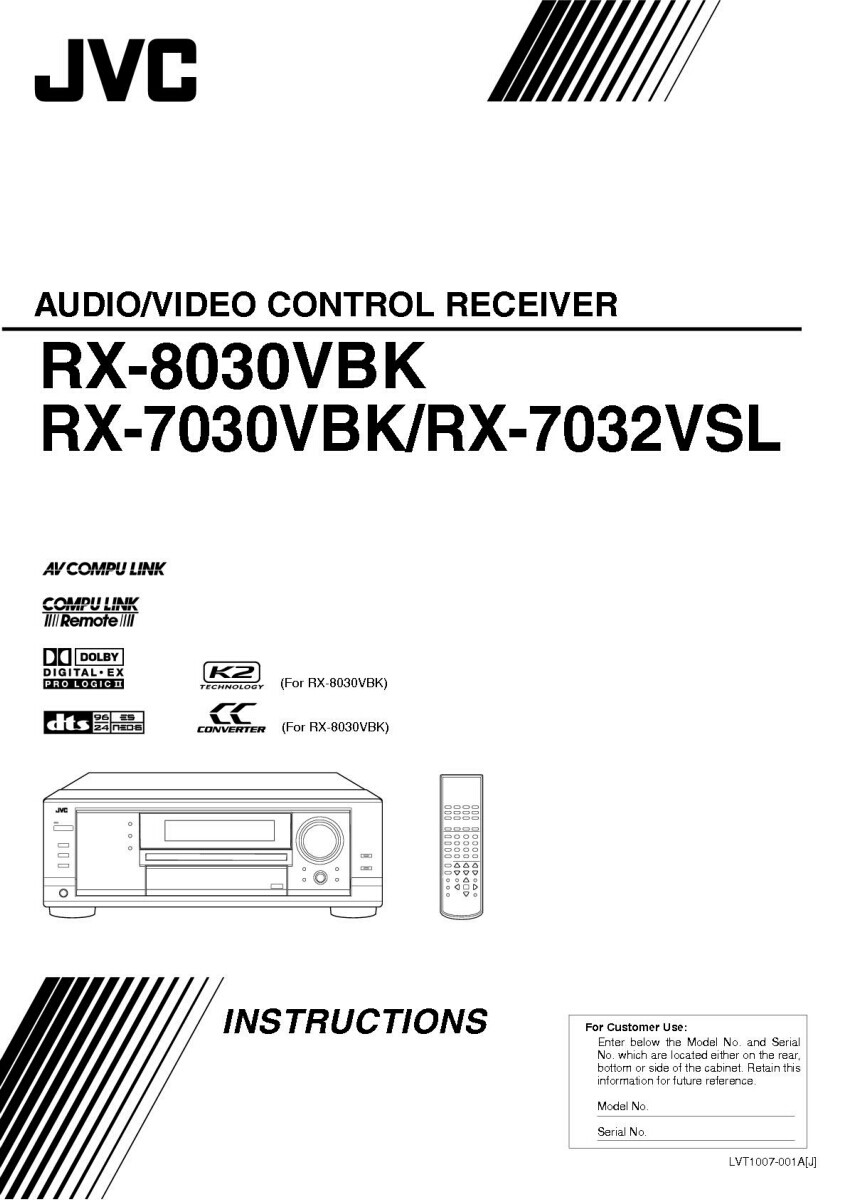 JVC RX-7030VBK RX-7032VSL RX-8030VBK Receiver Owners Instruction Manual Reprint