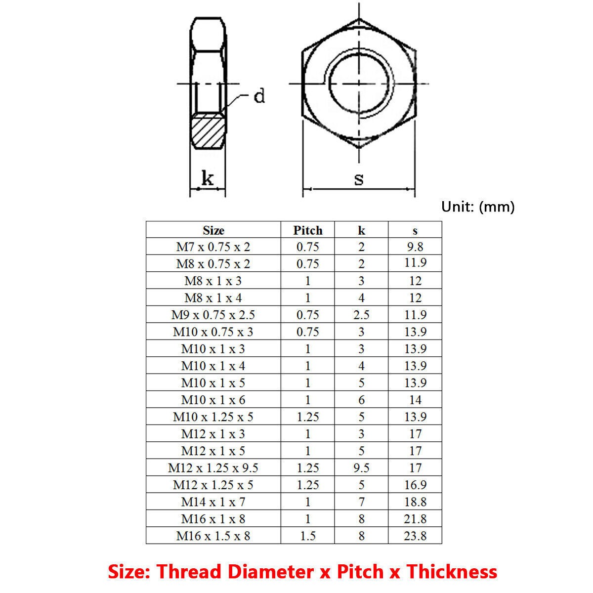 M7 - M16 Fine Pitch Thread Hex Thin Half Lock Nuts Hex jam Nut Zinc Plated Steel